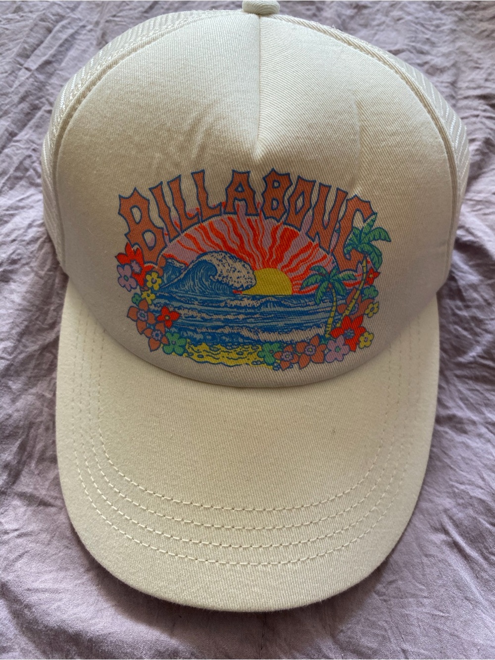 Billabong Cream Mesh Hat with Logo Patch